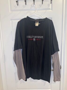 Harley-Davidson Layered Long Sleeve Graphic Tee Black Skull Logo XL